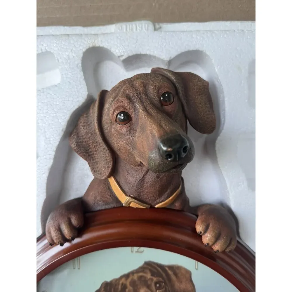Bradford Exchange Very Rare Linda Picken Dachshund Dog Wall Clock w/Wagging tail